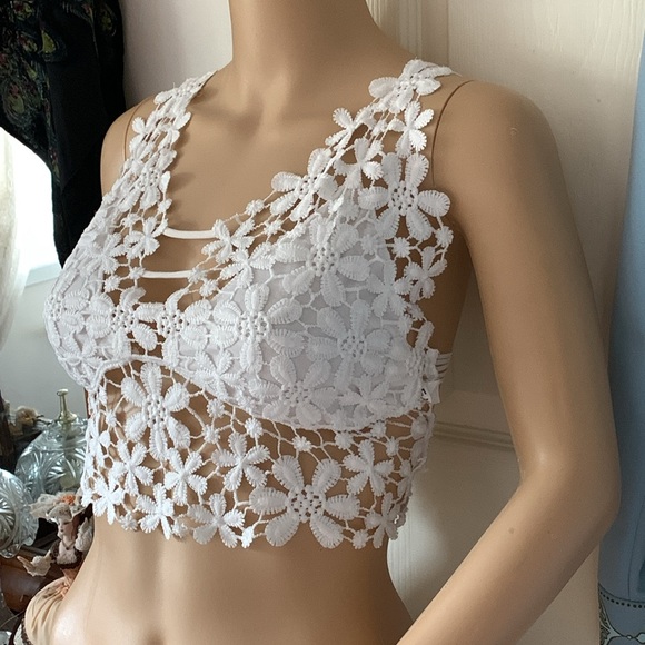 White lace backless long bustier bralette bra crop top M - Picture 7 of 10